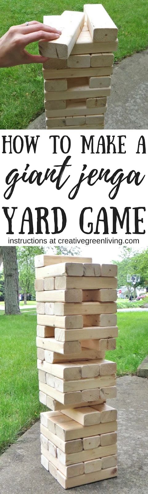 how to make a giant yard game with wooden blocks and text overlay that reads, how to make a large yard game