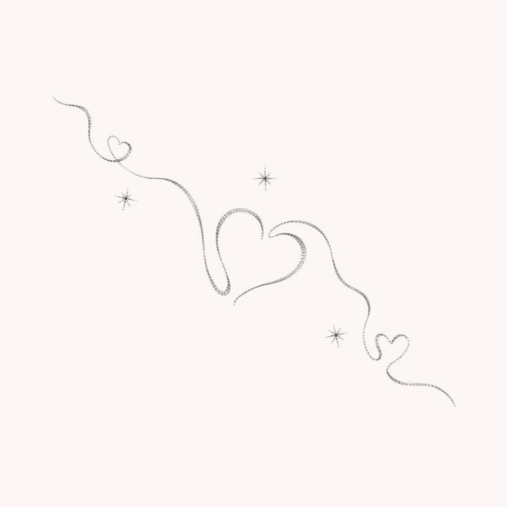 a line drawing of two hearts flying in the sky