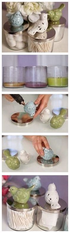 three pictures showing how to decorate ceramic dishes