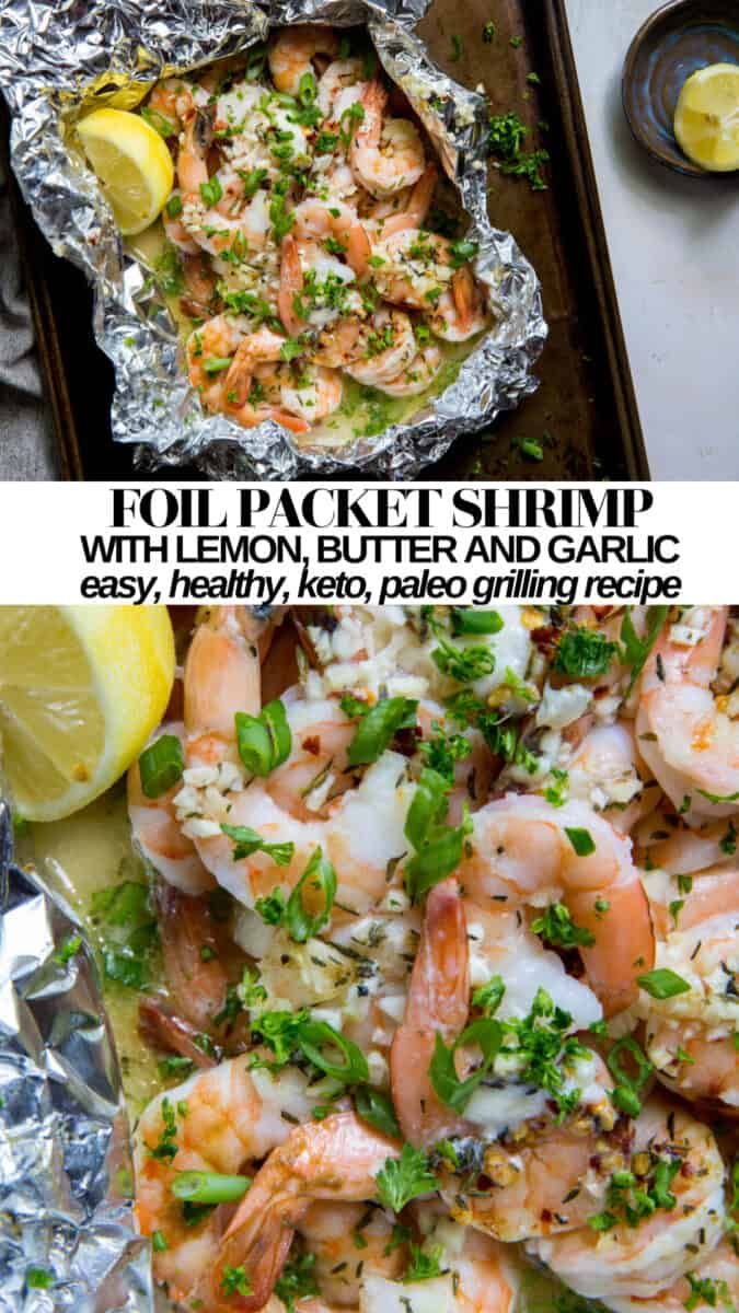 foil packet shrimp with parsley, ready to be cooked and put in the oven