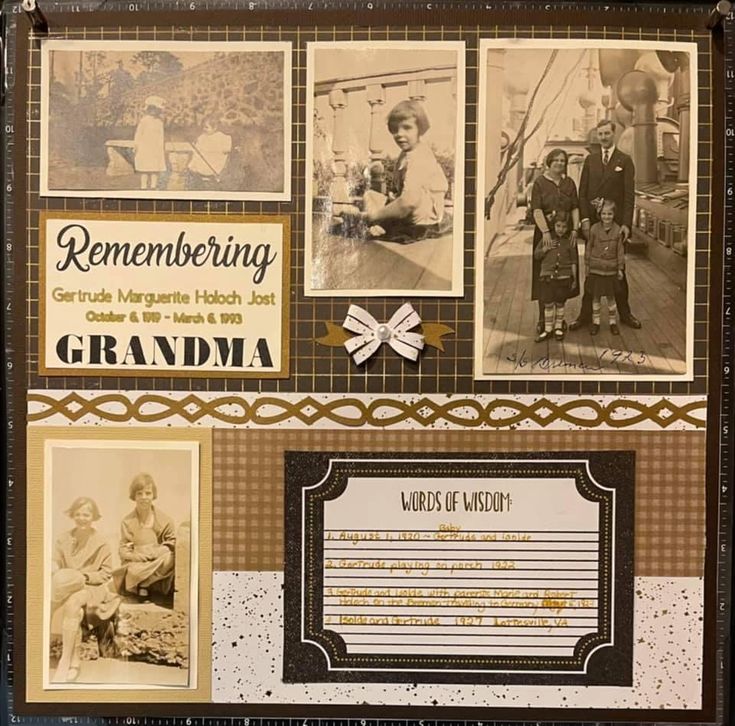 an old fashioned photo with pictures and words on the bottom, including children's names