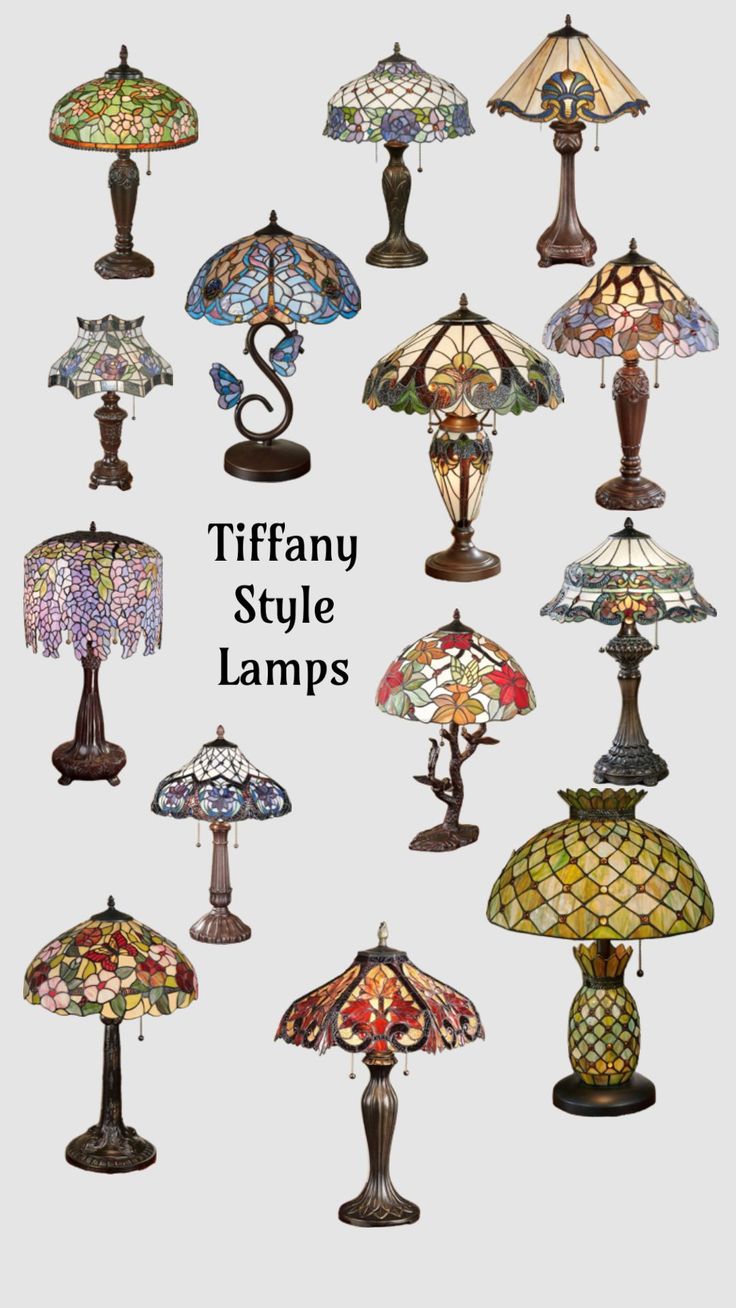 many different lamps are shown with the words tiffany style lamps