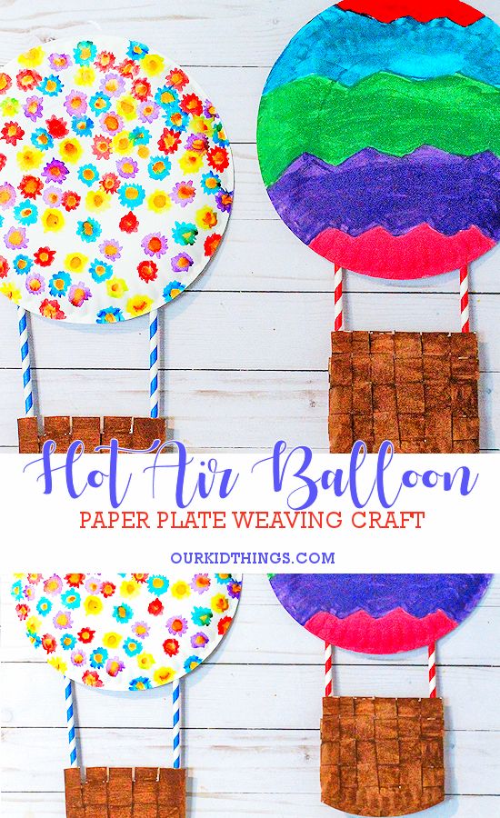 hot air balloon paper plate weaving craft for kids