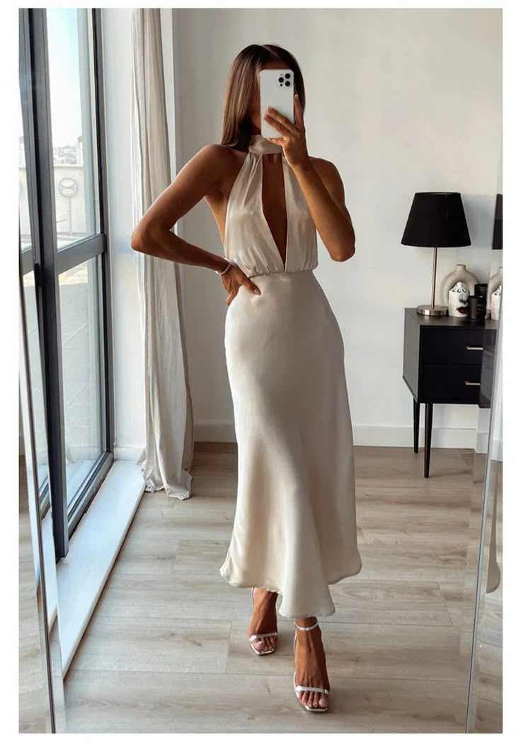 White Wedding Dresses Midi, Cream Dress Midi, Yasmin Devonport Outfits, Cream Wedding Guest Dress, Posh Outfits Classy Chic, Cocktail Dinner Dress, Abroad Wedding Guest Outfit, Engagment Dress 2024, White Bridal Outfits