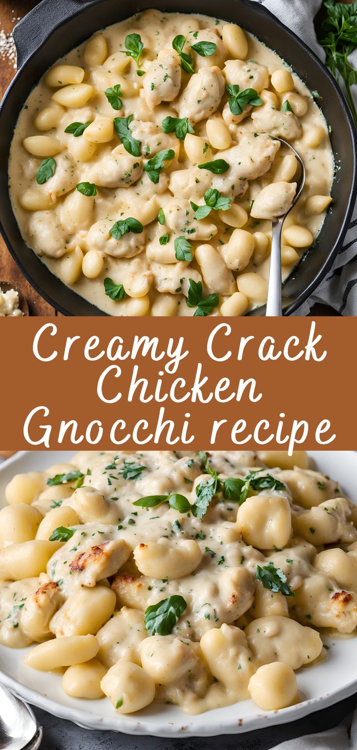 creamy cracker chicken gnocchini recipe in a skillet