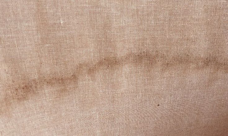 the back side of a tan cloth with brown stains on it's edges and bottom half