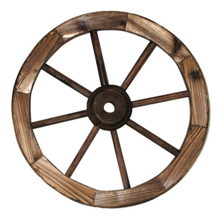 an old wooden wagon wheel on a white background