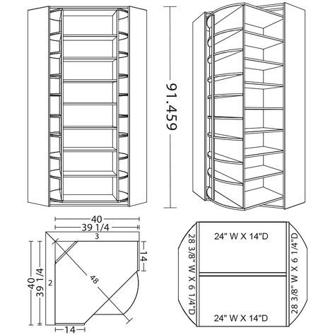 the measurements for an open shelving unit, including two shelves and one side door