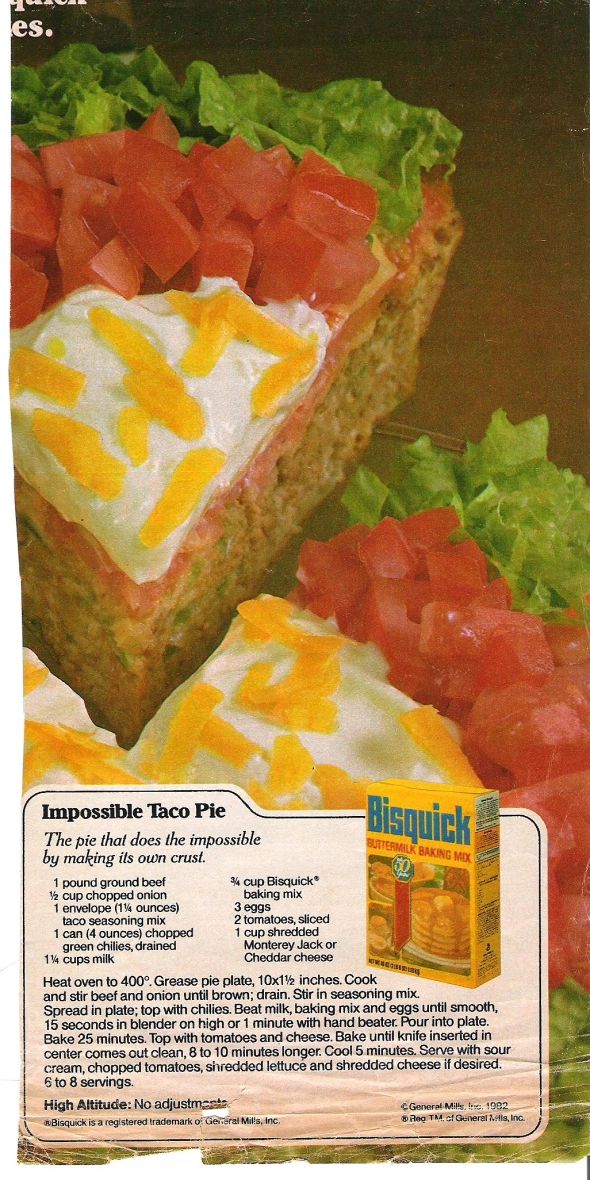 an advertisement for mayonnaise taco pie with lettuce and tomatoes