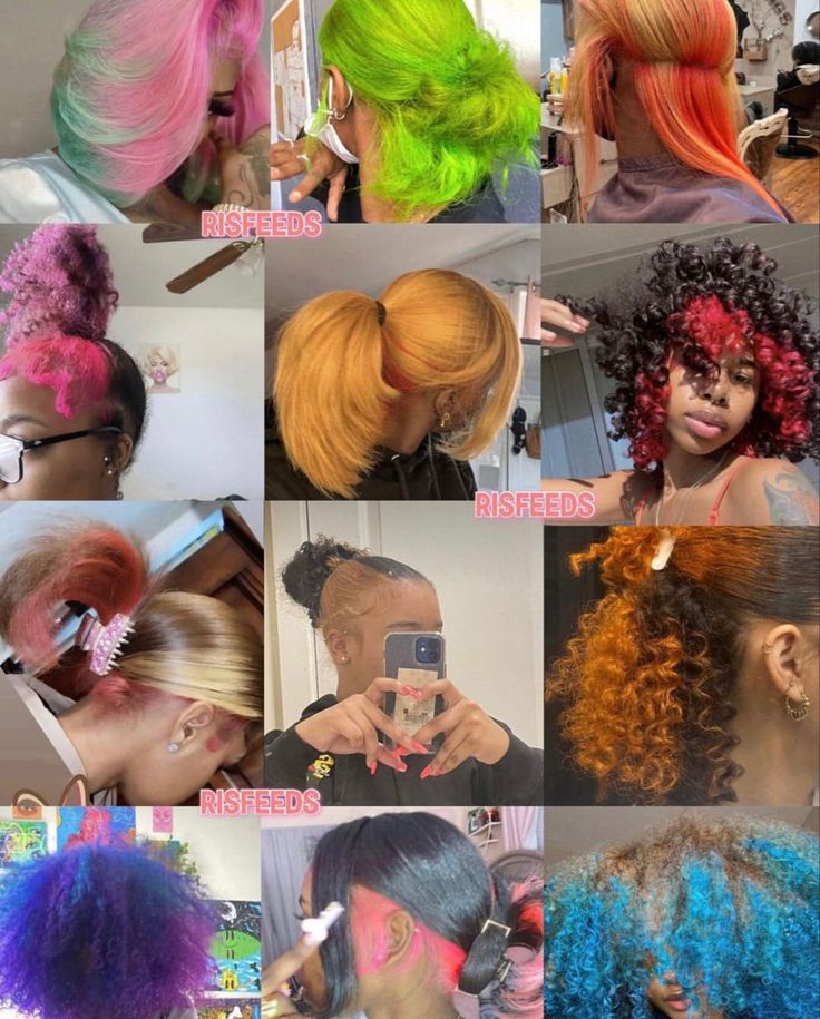 Cute Color Combinations For Hair, Natural Hair Styles Dyed, Natural Hairstyles Colored Hair, Dyed Hair Inspiration Natural Colors, Dyeing Hair Aesthetic, Black Women With Dyed Natural Hair, Dyed Hair Combos, Rainbow Natural Hair, Cute Hair Color Combos