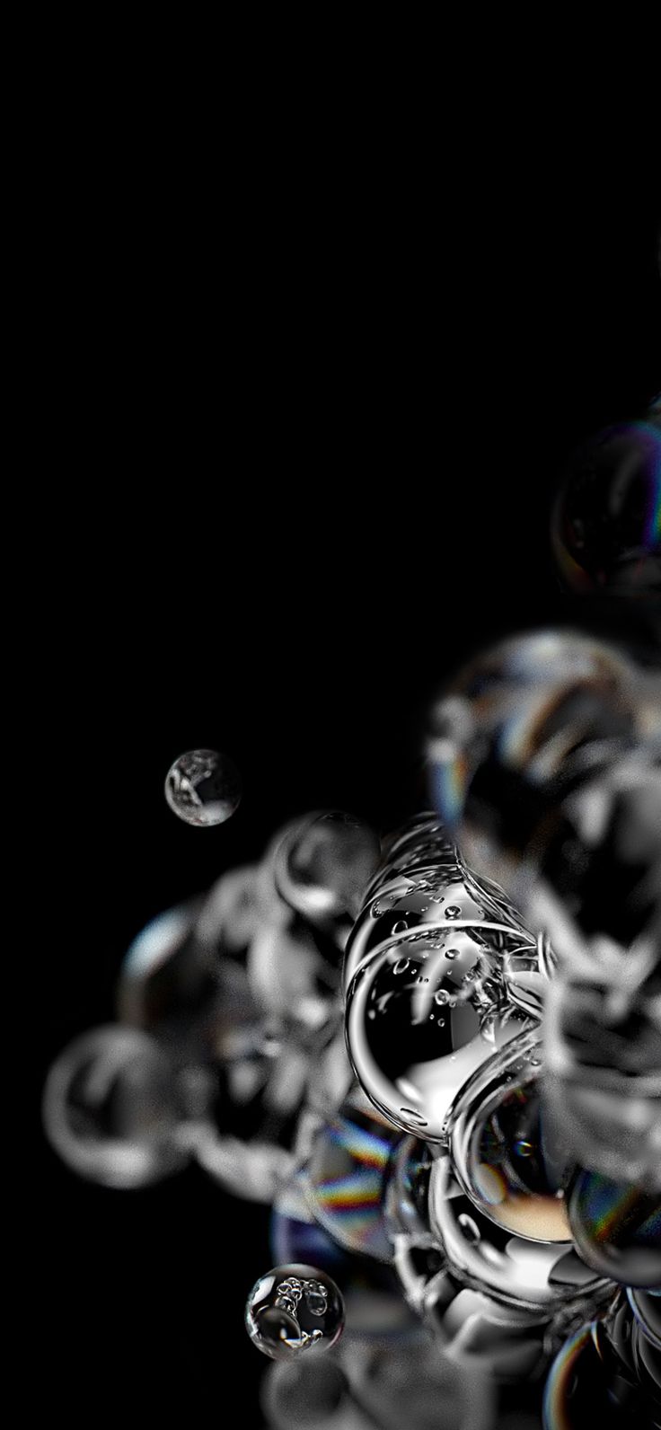 an abstract photo with many bubbles in the air and on top of it is a black background