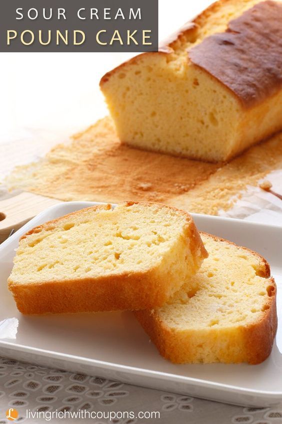 a loaf of sour cream pound cake on a plate