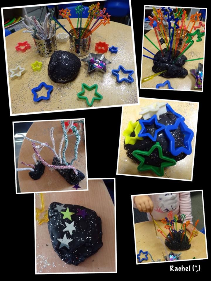 several pictures of rocks and stars in various stages of making them with plastic straws