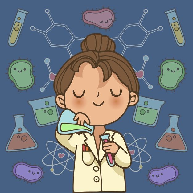 a woman in white lab coat holding a pipe