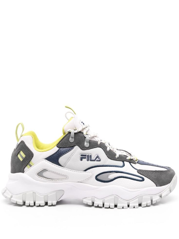 white/multicolour calf leather panelled design mesh panelling logo patch at the tongue rubberised logo detail branded heel counter round toe front lace-up fastening double pull-tab at the opening branded insole chunky rubber sole Fila Ray Tracer, Aviator Watch, Balenciaga Track, Balenciaga Triple S, Sneakers Grey, Custom Watch, Summer Beach Wear, Derby Shoes, Athletic Sneakers