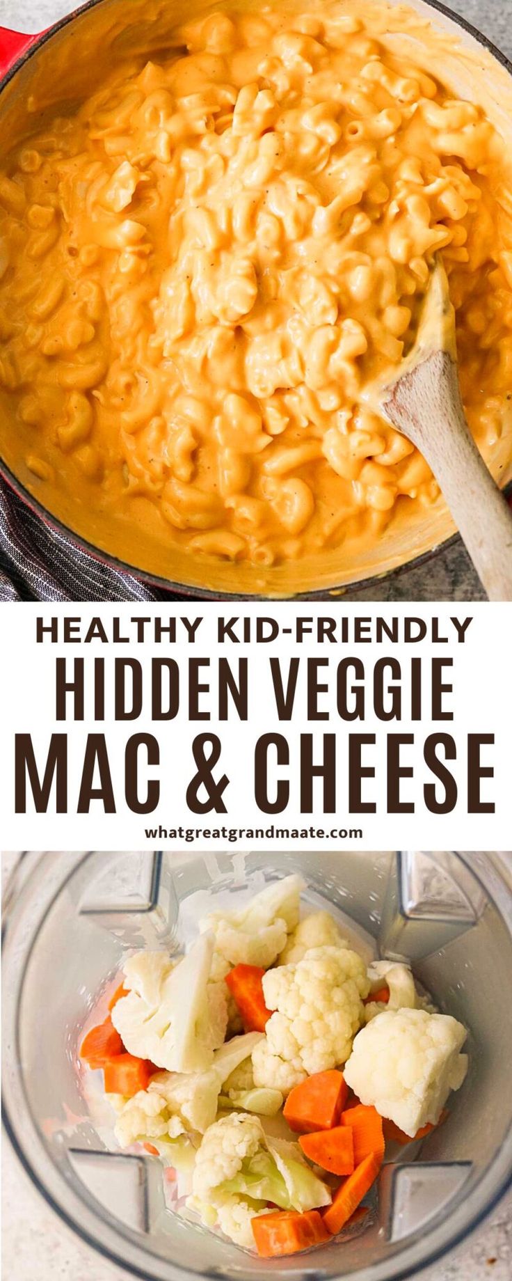 the ingredients for macaroni and cheese are shown in this collage with text that reads healthy kid - friendly hidden veggie mac & cheese