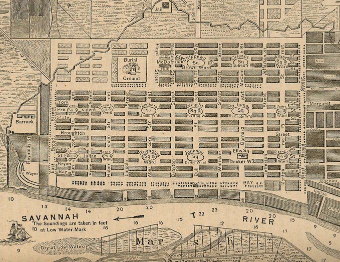 an old map of savannah and the surrounding area