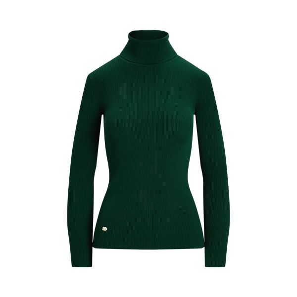 This stretch-cotton-blend sweater is detailed with an “LRL” logo at the right hem for signature style. Classic Stretch Tops With Ribbed Cuffs, Classic Stretch Sweater With Ribbed Neckline, Classic Ribbed Collar Tops For Fall, Classic Tops With Ribbed Collar For Fall, Classic Winter Knit Top With Ribbed Neckline, Ribbed Green Sweater For Work, Green Ribbed Sweater For Work, Stretch Sweater With Ribbed Collar For Work, Classic Stretch Sweater For Work