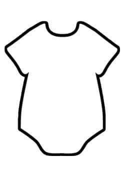 a black and white drawing of a baby's bodysuit on a white background