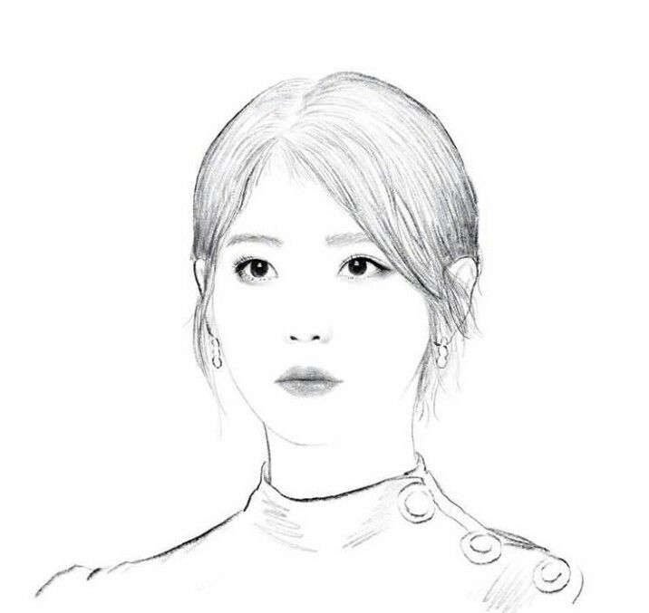 a pencil drawing of a woman's face with short hair and earrings on her neck