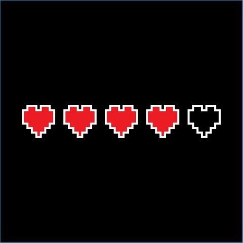 the pixel style hearts are arranged in different sizes and colors, with one heart on each side