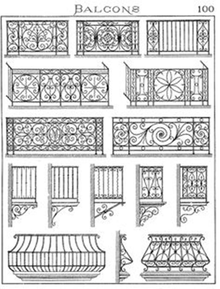 an architectural drawing of the balconies and railings in different styles, from early to mid - 20th century