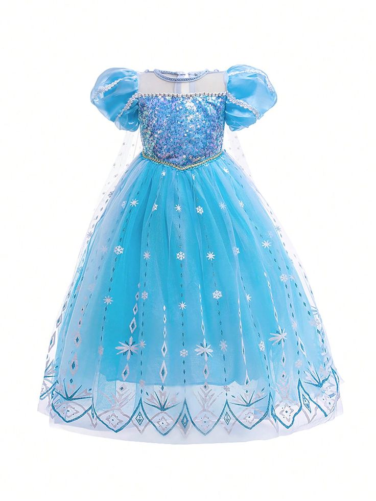 Young Girl Glitter Snowflake Mesh Cape Princess Dress, Perfect For Parties, Banquets And Birthdays, Stage Performance, For Christmas Blue Party  Short Sleeve Fabric Colorblock,Geometric,All Over Print Fit and Flare Non-Stretch All Young Girls Clothing, size features are:Bust: ,Length: ,Sleeve Length: Blue Sequin Dress For Dress-up, Blue Princess Dress For Holiday Party, Blue Princess Dress For Party, Blue Princess Dress For Party Season, Blue Sequined Dress For Dress-up Occasions, Blue Princess Dress For Christmas Party, Blue Princess Dress For Christmas Dress-up, Blue Christmas Princess Dress For Dress-up, Blue Princess Dress For Fancy Dress