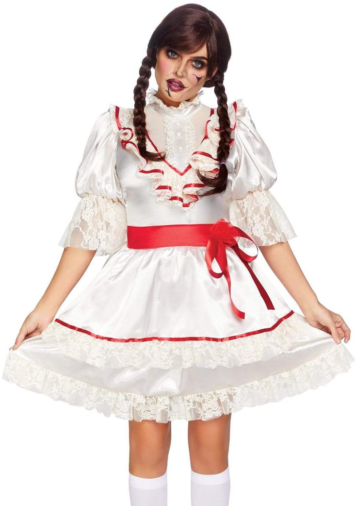 Leg Avenue Haunted Doll Costume Annabelle Costume, Annabelle Horror, Annabelle Halloween, Creepy Doll Costume, Haunted Doll, Doll Halloween Costume, Antique Doll Dress, Black Halloween Dress, Scary Dolls