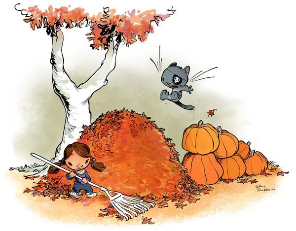 Welcome, Fall – Chris Sanders Art Chris Sanders, Leaf Pile, Lilo Et Stitch, Autumn Illustration, Walt Disney Animation, Have Inspiration, Fall Is Here, Children's Book Illustration, Mulan