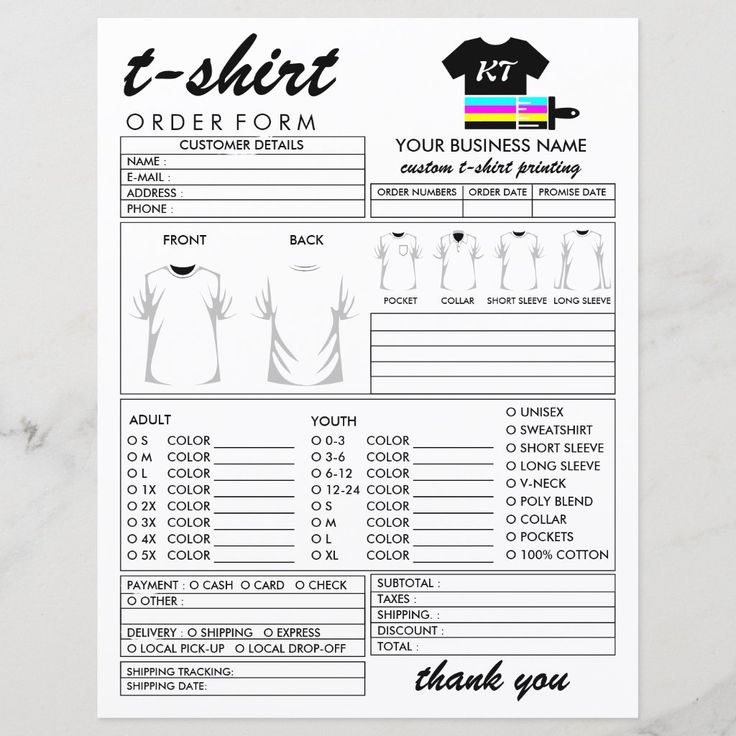 a t - shirt order form is shown on a marble surface