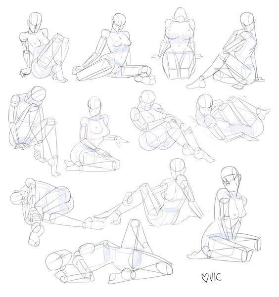 various poses and body shapes for the character