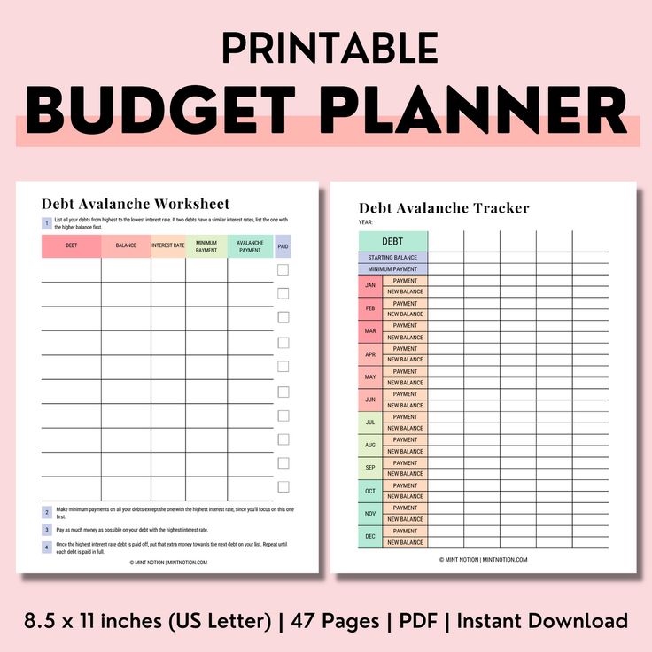 the printable budget planner is shown with text