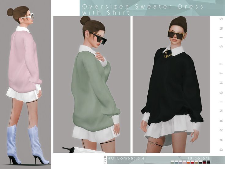 three different styles of clothing for the female character from overfilled sweater - dress