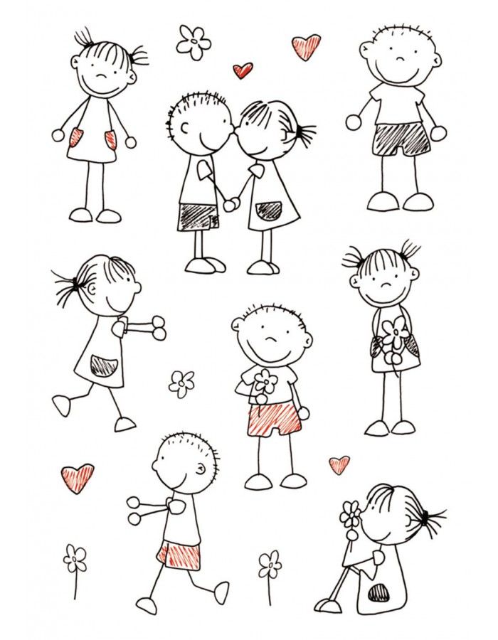 children's drawings with hearts and flowers