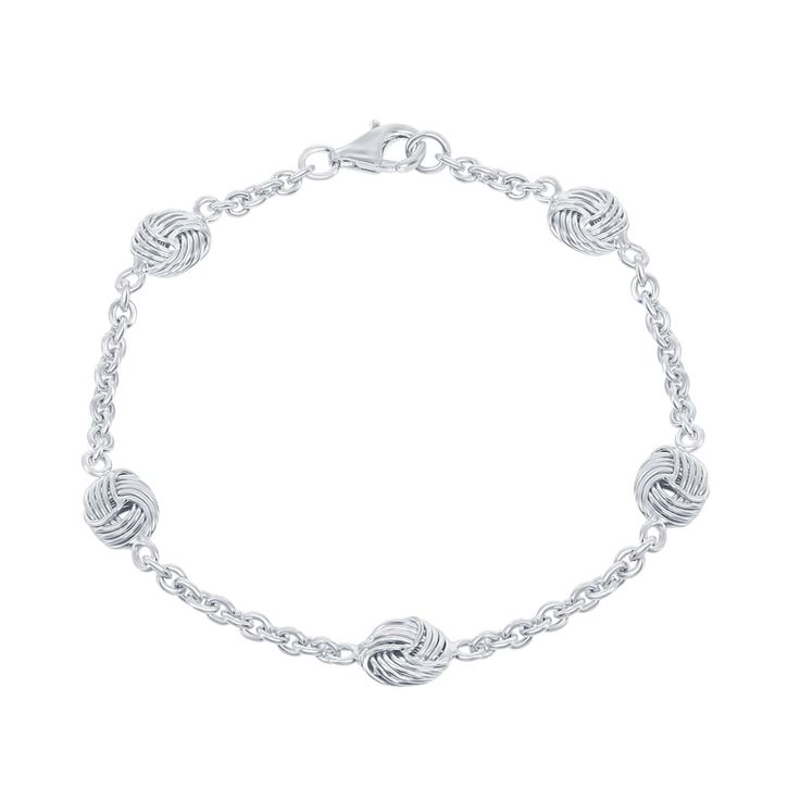 "Simply lovely, this sterling silver bracelet makes a stunning accessory. Simply lovely, this sterling silver bracelet makes a stunning accessory. Length: 8 in. Metal: sterling silver Plating: rhodium Finish: polished Packaging: boxed Size: 7.25"". Color: White. Gender: female. Age Group: adult." Elegant Silver Chain Charm Bracelet, Elegant Sterling Silver Bracelet With Lobster Clasp, Sterling Silver Chain Bracelet For Anniversary, Sterling Silver Bracelets With Lobster Clasp In White Gold, Elegant Hypoallergenic Sterling Silver Chain Bracelet, Sterling Silver Round Charm Bracelet, Silver Sterling Silver Tennis Bracelet, Elegant Sterling Silver Charm Bracelet With Lobster Clasp, White Sterling Silver Hallmarked Bracelets