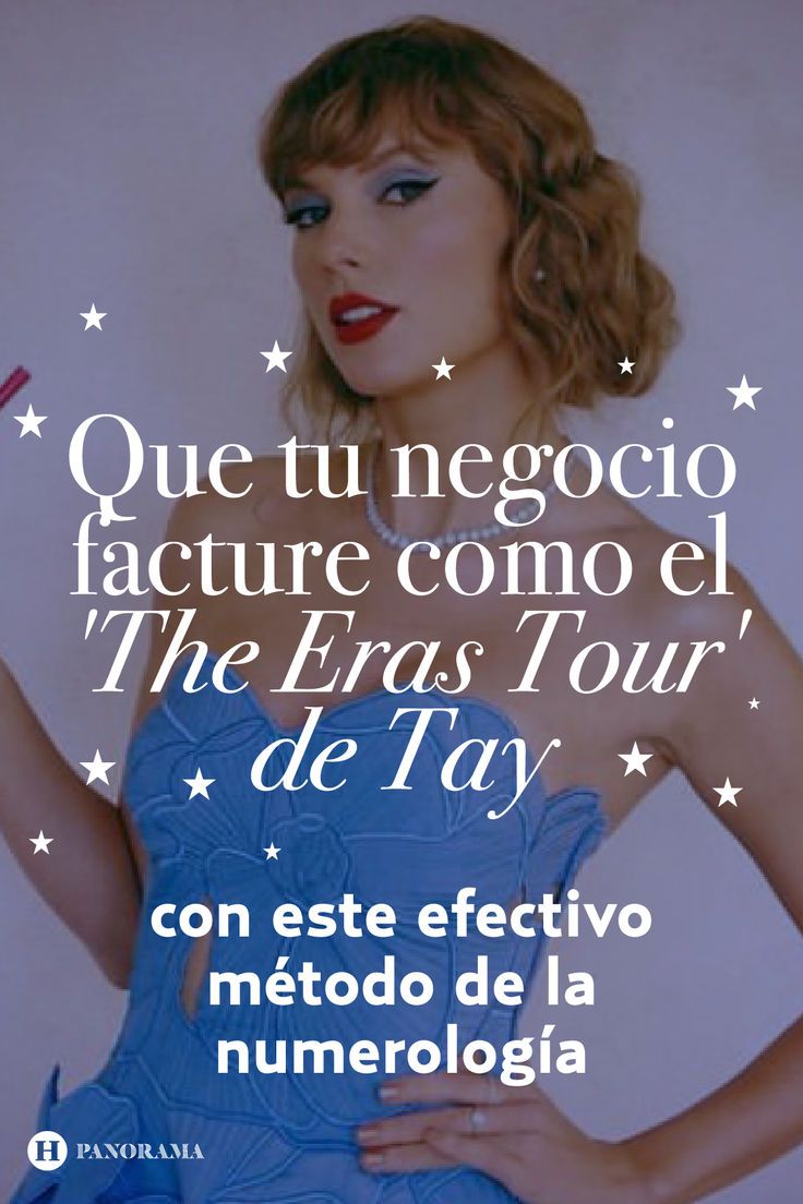 a woman in a blue dress with her hand on her hip and the words, que tu negocio fautre como el the eras tour de tay