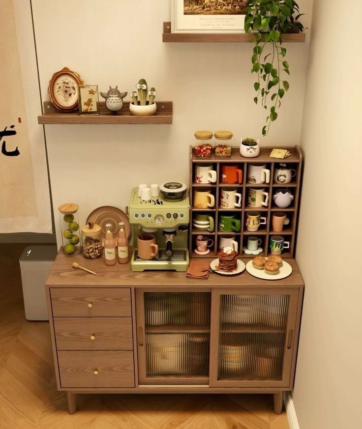 a shelf filled with lots of cups and saucers