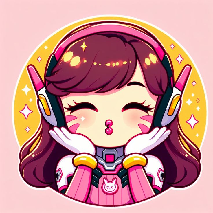 a cartoon character with headphones on her face and ear phones around her neck,