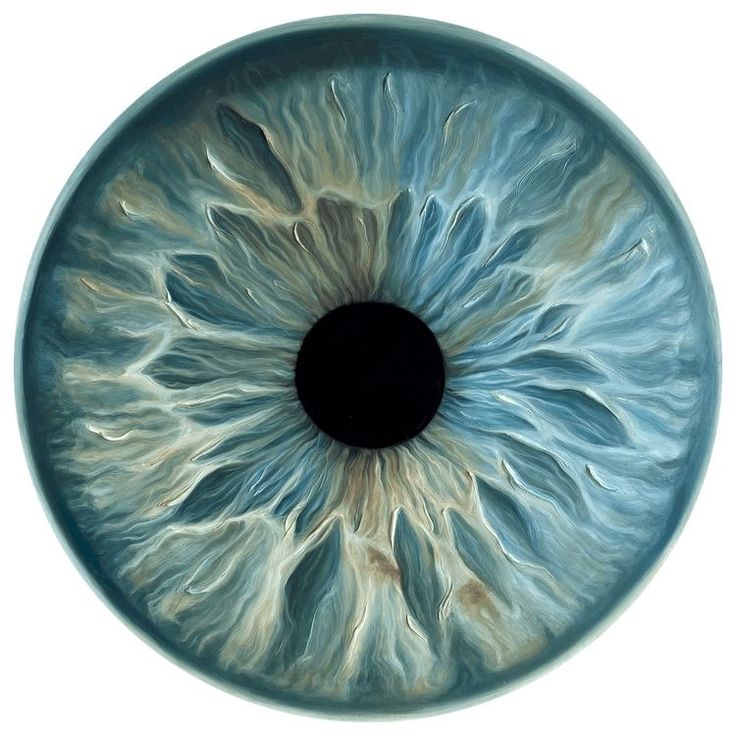 an eyeball that looks like it is painted in blue and white with black around the iris