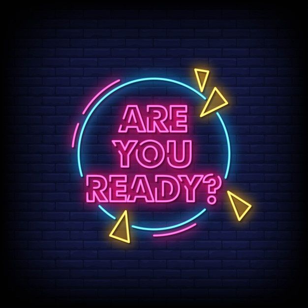 are you ready? neon sign with arrows on brick wall background stock photo - budget conscious