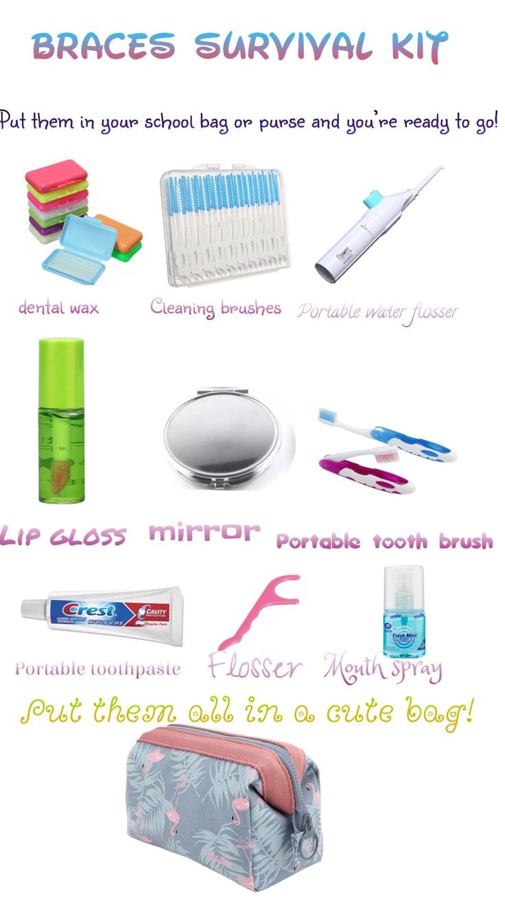 Braces Care Kit, Dos And Donts With Braces, Types Of Braces For Teeth, Braces Information, Cute Color For Braces, Braces Survival Kit For School, Braces Kit Survival, Braces Tips Colors, Braces Brushing Tips