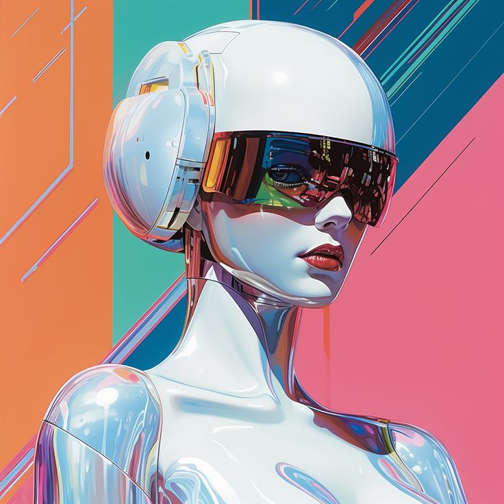 a futuristic woman wearing sunglasses and headgear