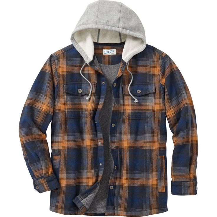 Men's Flapjack Fleece-Lined Hooded Shirt Jac | Duluth Trading Company Plaid Cotton Outerwear For Outdoor, Plaid Cotton Outerwear For Outdoor Activities, Winter Plaid Tops For Outdoor, Plaid Tops For Outdoor Winter Activities, Cotton Flannel Shirt For Outdoor Activities In Fall, Cotton Flannel Shirt For Fall Outdoor Activities, Casual Winter Flannel Shirt For Outdoor Activities, Cotton Fleece-lined Top For Fall, Fall Tops With Fleece Lining