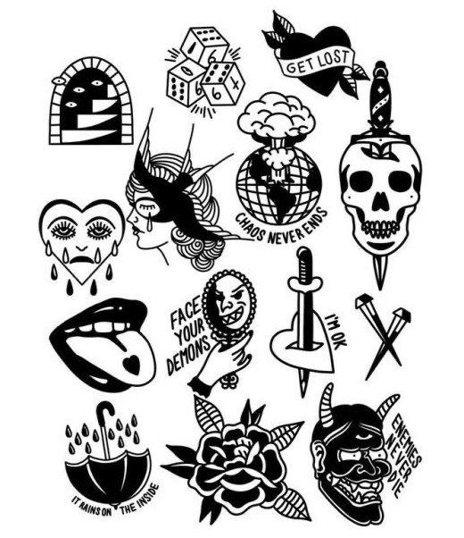 a bunch of tattoos on a white background