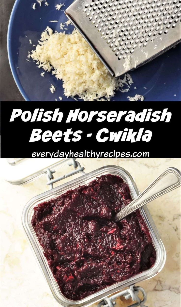 polish horseradish beets and crumbles on a blue plate with grater