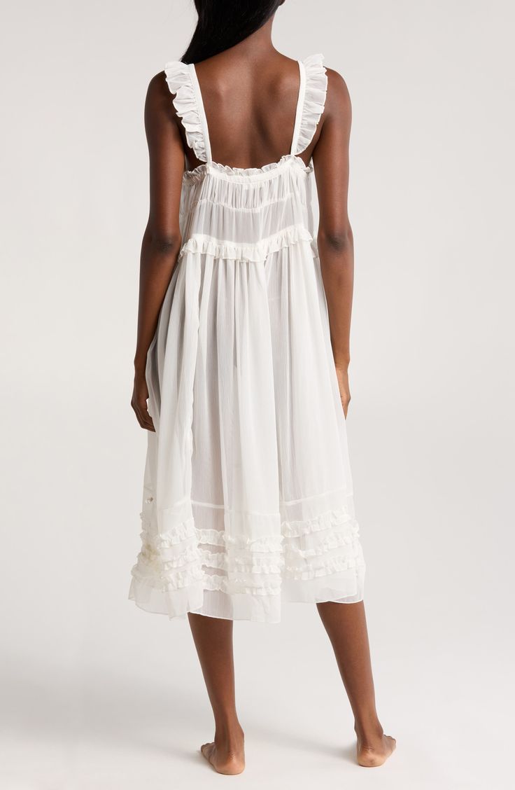 Tiny ruffles make an impression on this comfortable nightgown rendered in a flowy fit with gathered tiers. 43" length (size Medium) Slips on over head Square neck Unlined Elasticized straps 100% polyester Machine wash, line dry Imported Hair Perfume, Fragrance Design, Designer Clothes For Men, Modern Outfits, Women's Summer Fashion, Athletic Women, Sale Design, Night Gown, Square Neck