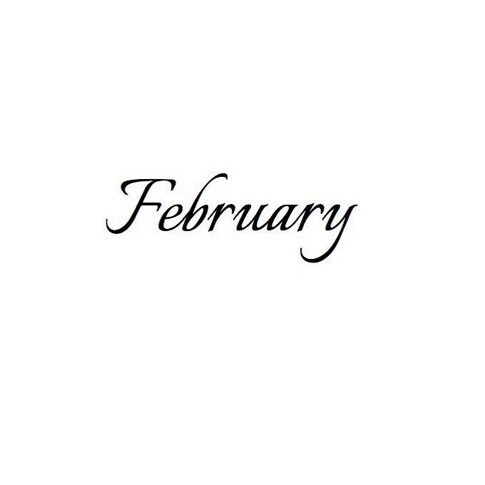 the word february written in cursive writing on a white background with black ink