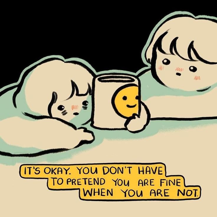 two children laying in bed next to each other and one has a jar with the words it's okay you don't have to pretend you are fine when you are not