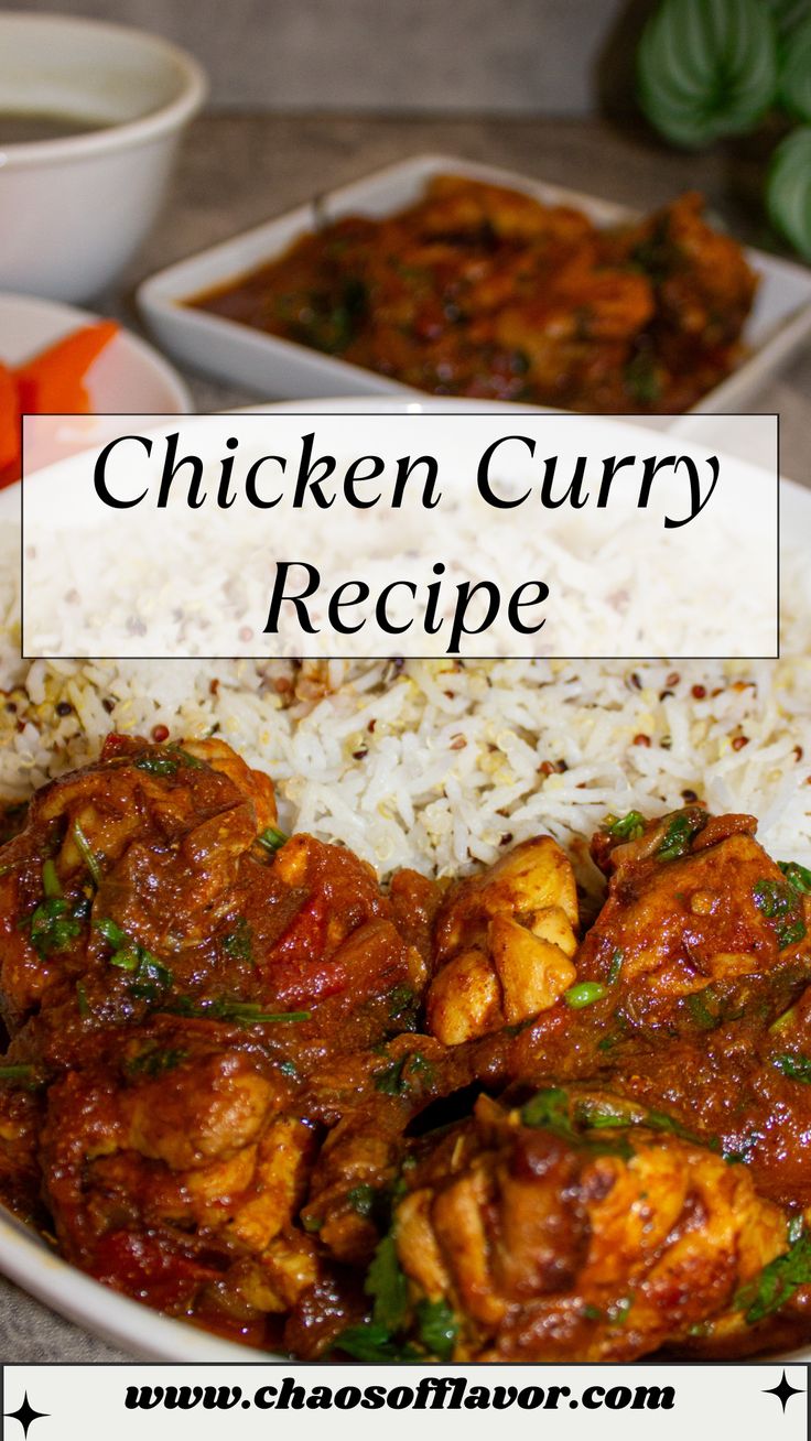 chicken curry recipe with white rice in a bowl