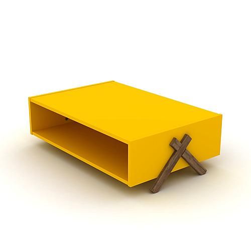 a yellow box with a cross on the top and two crossed wooden sticks sticking out of it